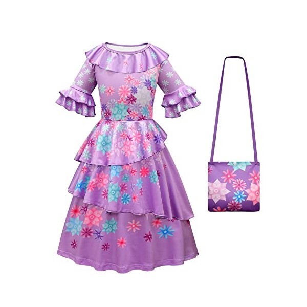 Eleasica Fille Isabela Déguisement Encanto Sac Enfant Robe de Princesse Costume Noël Cadeau Anniversaire Manches Courtes Cosp