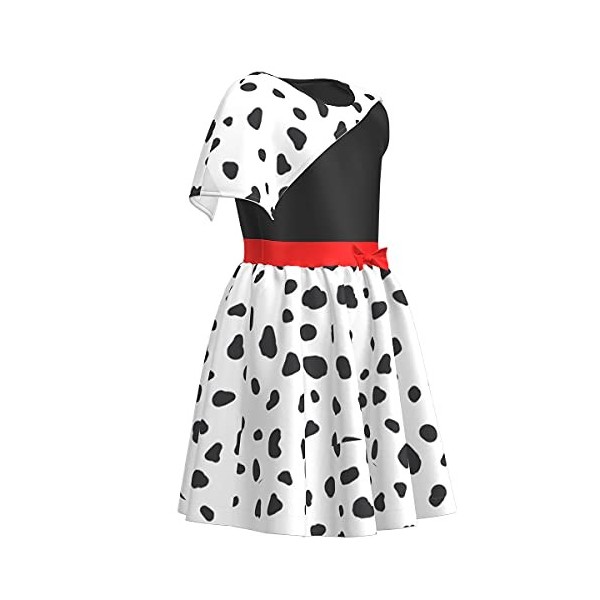 OBEEII Cruella De Vil Robe Fille Enfant 101 Dalmatiens Cruella Coslay Halloween Déguisement 2021Dalmatien Cruella01+Accessoir