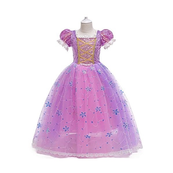 IDOPIP Princesse Raiponce Costume Robe de fête Robe de Fille + Accessoires Cosplay Halloween Noël Partie Carnaval Fête Annive