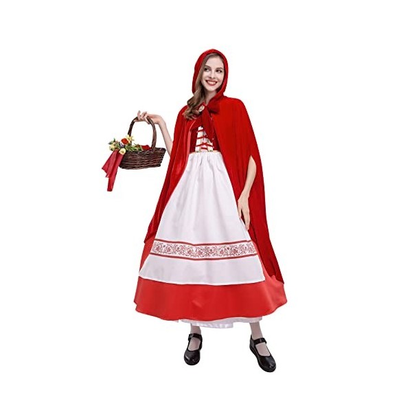 Odizli Petit Chaperon Rouge Deguisement Adulte Femme Robe Princesse avec Cape Fancy Dress Up Costume Halloween Noël Carnaval 