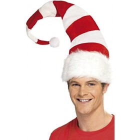 Fancy Me Femmes Hommes Sucre dorge Rouge Blanc à Rayures Noël Bonnet Père Noël Festif Accessoire Déguisement