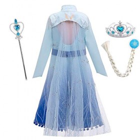 Déguisement Reine des Neiges Princesse Elsa Robe Filles Manche longue Flocon de Neige Anniversaire Noël Halloween Cosplay Fêt
