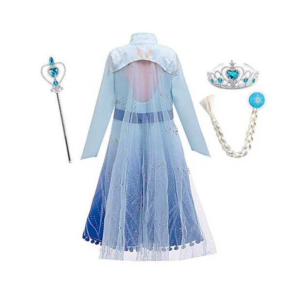 Déguisement Reine des Neiges Princesse Elsa Robe Filles Manche longue Flocon de Neige Anniversaire Noël Halloween Cosplay Fêt