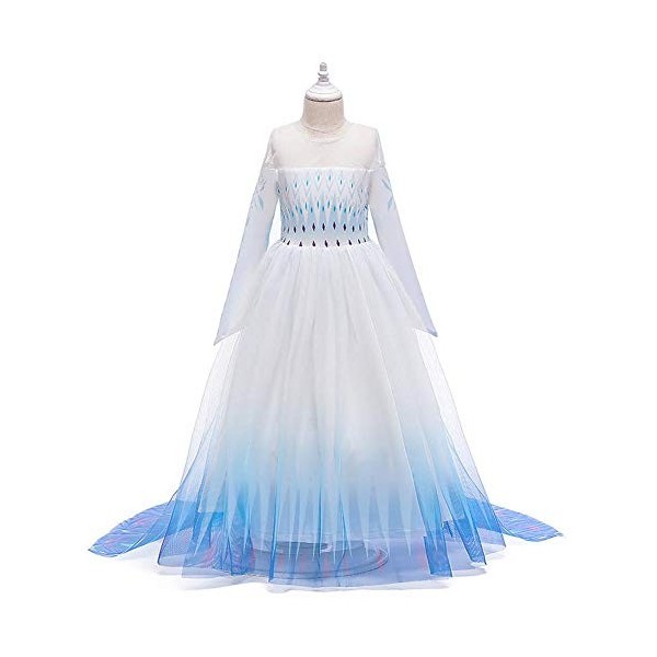 IBTOM CASTLE Robe de Princesse Manches Longues Reine des Neiges Longue Cosplay Costume de Robe Bleu Chaude Doux Déguisements 