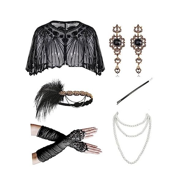 Gissroys Costume années 20 pour femme - Serre-tête Gatsby - Collier vintage années 1920 - Accessoire de déguisement - Accesso