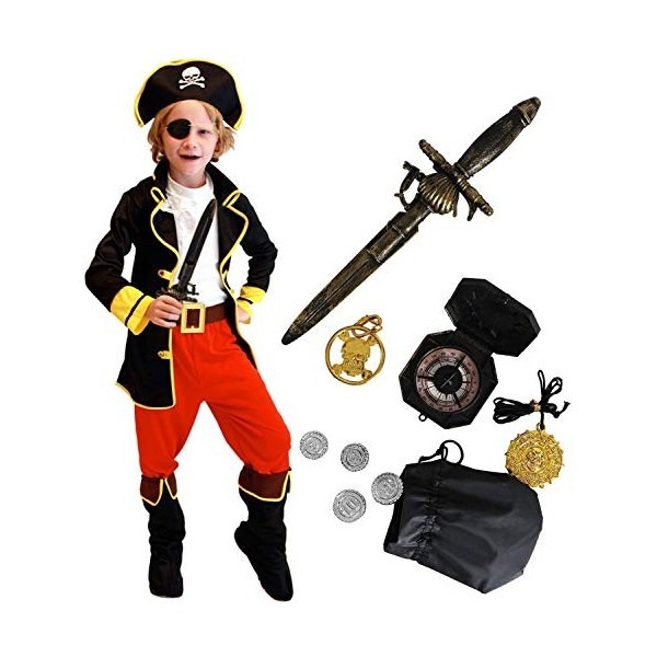 Tacobear Pirate Costume Enfant Déguisement Pirate Accessoires Pirate Cache-Oeil Compass Bourse Boucle doreille Or Medasie En