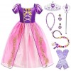 Cnexmin Fille Déguisement Princesse Raiponce Robe de Princesse Raiponce Costume avec Accessoires Anniversaire Noël Halloween 