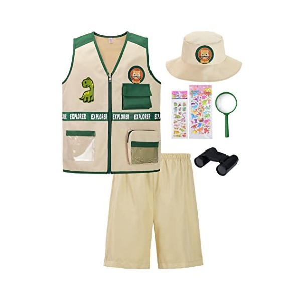 ReliBeauty Déguisement Explorateur Enfant Costume Exploratrice avec Accessoires Exploration 7-8ans, 120