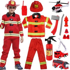 Windskids Pompier Deguisement Enfant Pompier Costume avec Pompier Jouet Extincteur Jouet Pompier Accessoires Jeu de Rôle pour