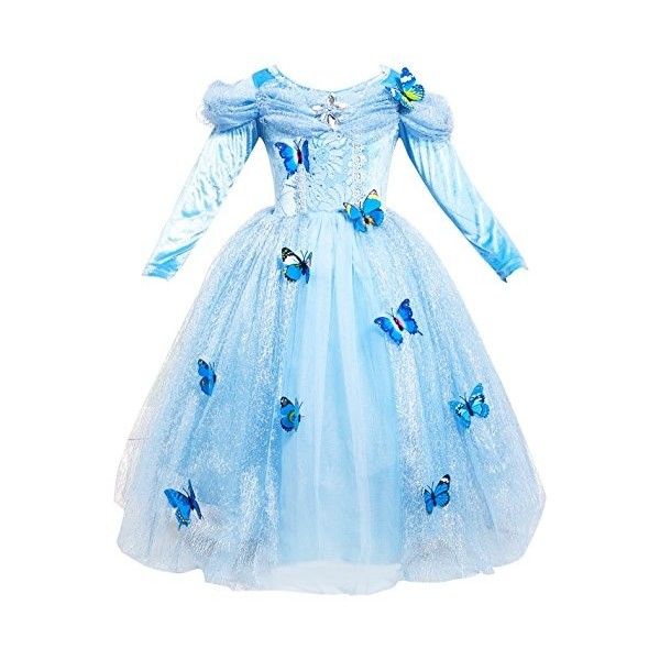 Le SSara Robe à Manches Longues pour Fille Princesse Costumes Toddler Ball Gown Robe Papillon Fantaisie avec Accessoires L B