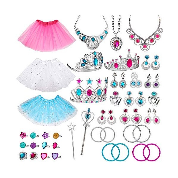 WATINC 51 pièces princesses bijoux jouets, costumes princesse accessoires pour filles, ballet, tutu, robe, princesse, collier