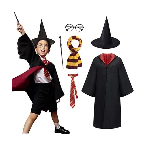 PIUMOJ Costume Harry Enfant, Costume de Magicien, Deguisement Potter, Kit  daccessoires Déguisement pour Halloween Fête Carna
