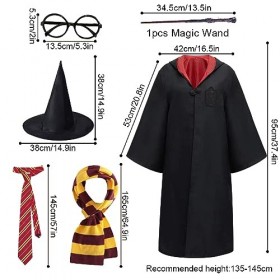 PIUMOJ Costume Harry Enfant, Costume de Magicien, Deguisement Potter, Kit daccessoires Déguisement pour Halloween Fête Carna