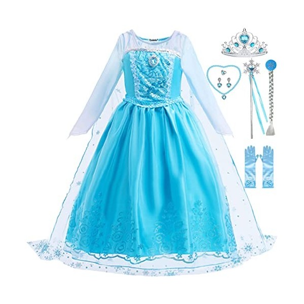 Tyidalin Reine des Neiges Déguisement Elsa Robe Fille Princesse Costume Fête Noël Halloween Carnaval Cosplay pour Enfants