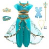 AISHANGYIDE Fille Deguisement Princesse Jasmine, Robe de Aladdin Princesse avec Perruque Bandeau Accessoires, Enfants Anniver