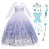 Eleasica Enfant Reine des Neiges 2 Robe de Princesse Elsa Fille Baguette Magique Couronne Déguisement Noël Carnaval Halloween