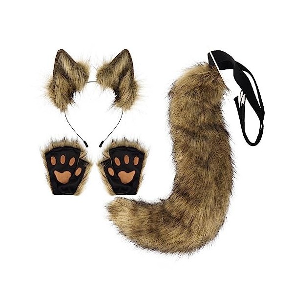 Ensemble doreilles de queue de fourrure de renard Costume Cosplay longue queue de renard en fausse fourrure avec oreilles et