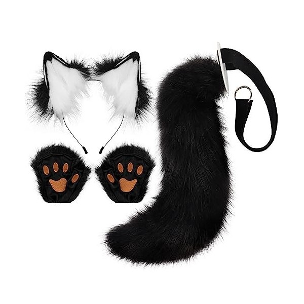 Ensemble doreilles de queue de fourrure de renard Costume Cosplay longue queue de renard en fausse fourrure avec oreilles et