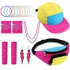 Cindeer Accessoires de Déguisement des Années 80 pour Femme Set de Costume de Fête des Années 80, Chapeau Néon Sac Banane Rét