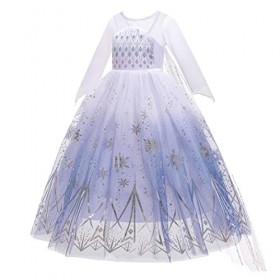 Eleasica Enfant Reine des Neiges 2 Robe de Princesse Elsa Fille Baguette Magique Couronne Déguisement Noël Carnaval Halloween