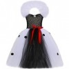 IWEMEK Déguisement Cruella Enfant Fille 101 Dalmatien Costume sans manches tricoté Tutu robe avec perruque gants accessoires 