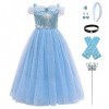 Odizli Cendrillon Costume Enfant Fille Princesse Robe Tulle Longue Robe de Bal Halloween Noël Carnaval Party Cosplay + Access