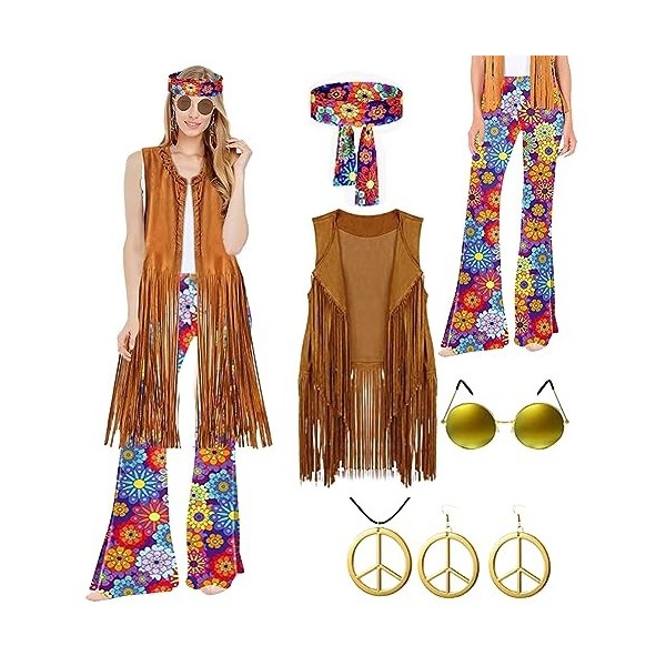 IVEOPPE Tenue des années 60 pour femme des années 70, costumes vintage pour fête à thème, vêtements hippie pour femme, access