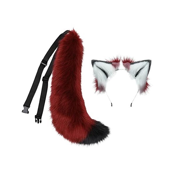 Oreille de Loup en Peluche avec Ensemble de Queue, Anime Cosplay Accessoires pour Cheveux Ornement Doux Pince à Cheveux en po