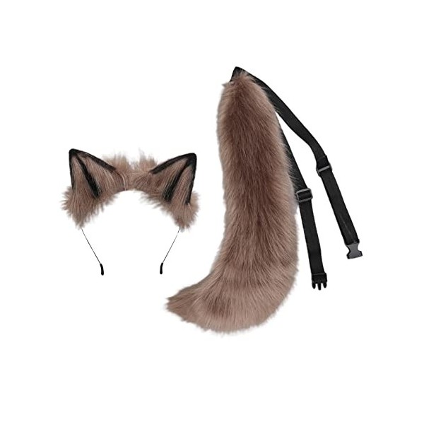 Oreille de Loup en Peluche avec Ensemble de Queue, Anime Cosplay Accessoires pour Cheveux Ornement Doux Pince à Cheveux en po