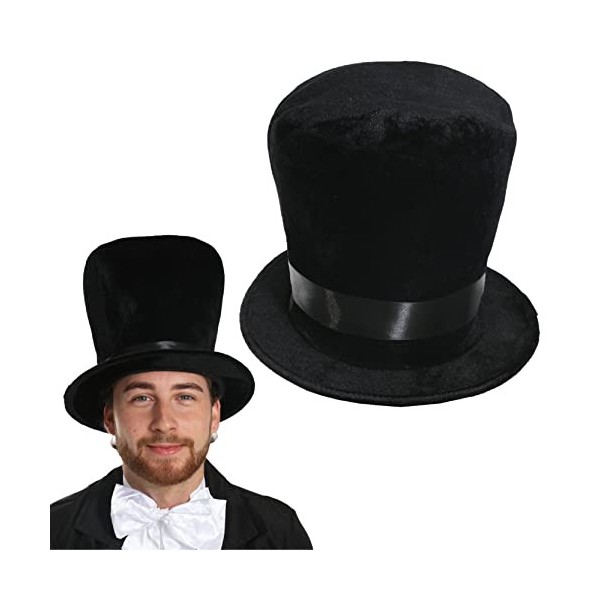 Lot de 6 chapeaux haut-de-forme victoriens pour adultes – Chapeau haut-de-forme en peluche douce noire avec bande en satin no