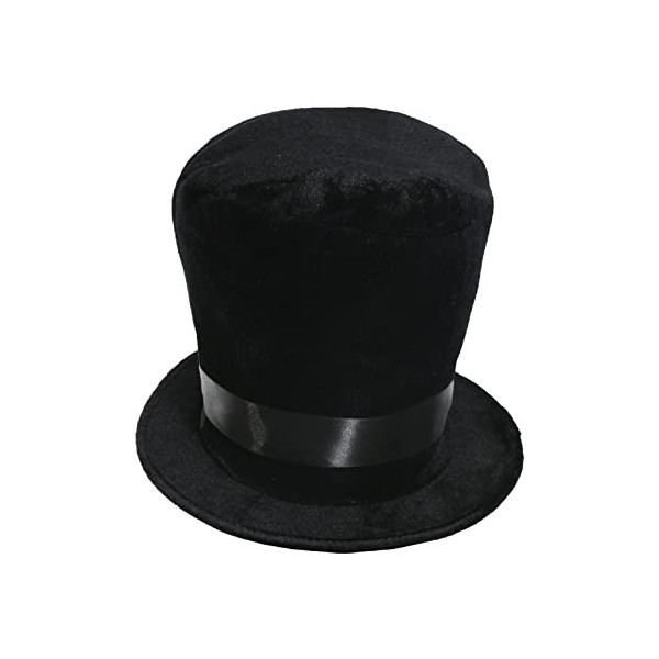 Lot de 6 chapeaux haut-de-forme victoriens pour adultes – Chapeau haut-de-forme en peluche douce noire avec bande en satin no