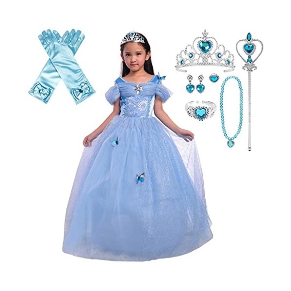 Lito Angels Deguisement Robe Princesse Cendrillon avec Accessories Enfant Fille, Anniversaire Fete Carnaval Halloween Costume
