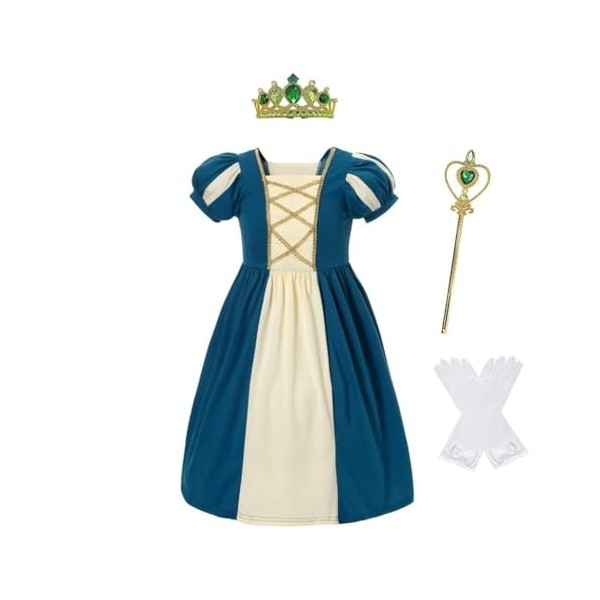 Lito Angels Deguisement Robe Princesse Merida Rebelle avec Accessoires pour Enfant Fille Taille 7-8 ans, Sarcelle Foncé étiq