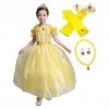 Lito Angels Deguisement Robe Costume Princesse Belle avec Accessoires Enfant Fille, Taille 6-7 ans, Jaune