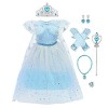 IWEMEK Costume de princesse Elsa de La Reine des Neiges 7 pièces pour fille avec accessoires Déguisement de princesse Cosplay
