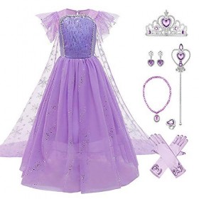 Reine des Neiges Elsa Costume pour fille et enfant Robe en tulle avec accessoires Princesse des Neiges Déguisement Carnaval N