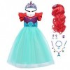 Odizli Costume de sirène fille enfant princesse robe+accessoires+perruque Halloween Noël carnaval anniversaire cosplay, rouge