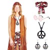Punvot Costume hippie des années 60 et 70 pour femme, costume hippie pour femme, gilet à franges, pantalon évasé pour femme, 
