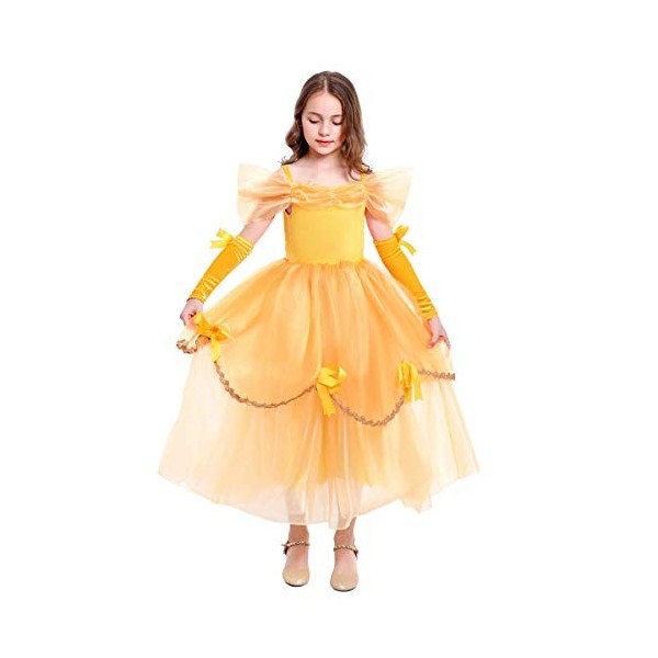 IBTOM CASTLE Filles Princesse Belle Robe de Carnaval Déguisement Hors Épaule Costume de la Beauté et la Bête Enfant Robe de S