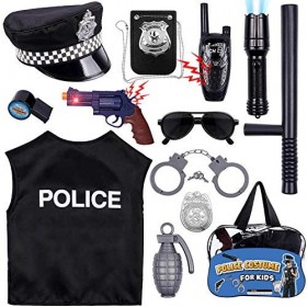 Tacobear Police Deguisement Enfant Costume Accessoires Police Menottes Gilet Insigne Porte Carte Lunettes Walkie Talkie Jouet