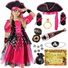 Tacobear Déguisement Pirate Enfant Fille Costume Pirate de Luxe avec Pirate Accessoires Buccaneer Princess Pirate Chapeau Com