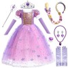 Cnexmin Fille Robe De Princesse Raiponce Deguisement Raiponce Enfant Costume De Raiponce Avec 8 Accessoires Rapunzel Robe FêT