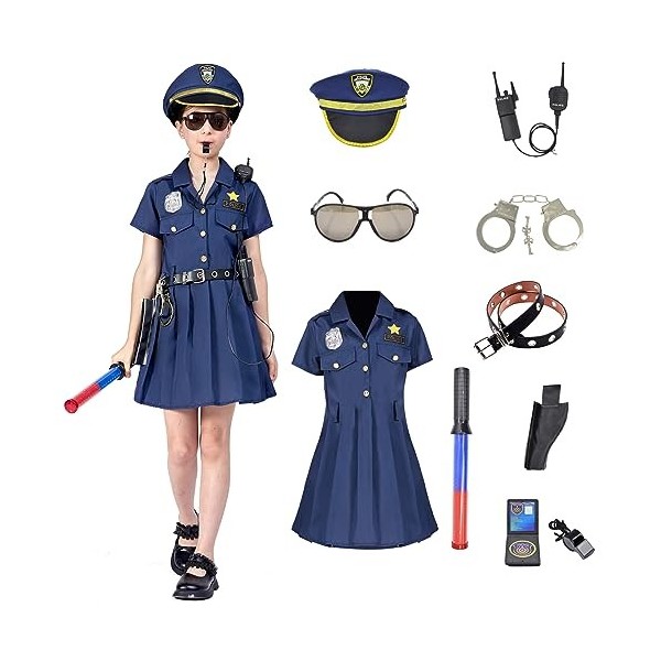 ZUCOS Déguisement Costume de Policier de Luxe Kit de Jeu de Pôle pour Enfants Halloween Carnaval Anniversaire Cadeaux de Noël