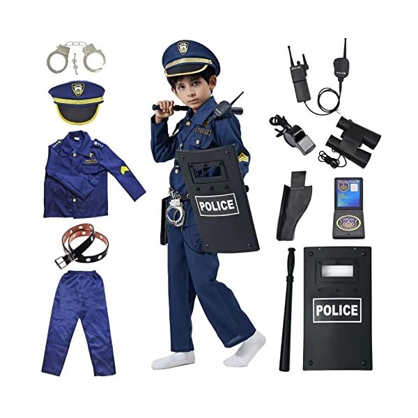 ZUCOS Déguisement Costume de Policier de Luxe Kit de Jeu de Pôle pour Enfants Halloween Carnaval Anniversaire Cadeaux de Noël