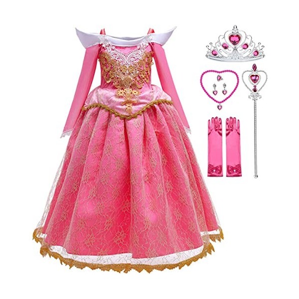 Snyemio Fille Déguisement de Princesse Aurore Robe de La Belle au Bois Dormant Anniversaire Fête Noël Partie Halloween Carnav