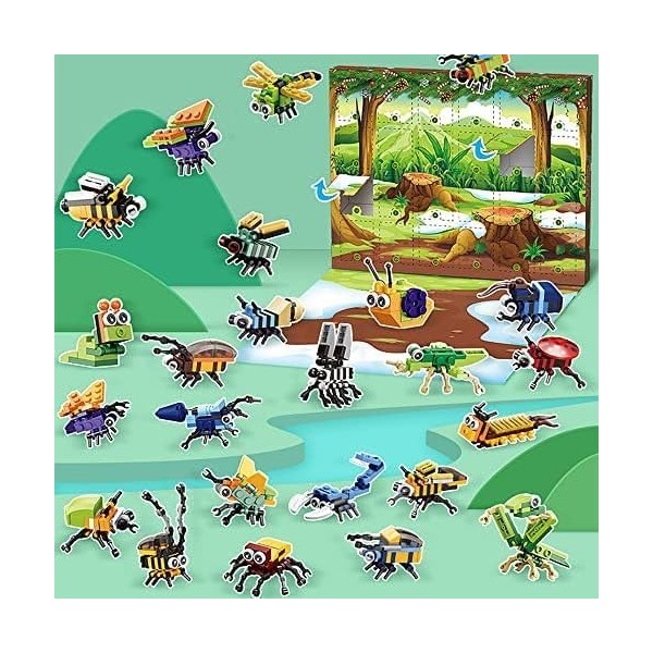 deeyeo Insecte pour Lego Calendrier de lAvent 2022, calendrier de lAvent 2022, 24 pièces Modèle insecte Kit de construction