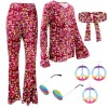 Deguisement Hippie Femme 70s 60s - Avec collier, boucles doreilles, lunettes de soleil, accessoires pour cheveux, hauts rétr