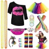 WILDPARTY Kit Déguisement Année 80 Accessoire Femme, T-Shirt, Tutu, Sac Banane, Bandeau, Boucle dOreille, Collier, Gants Rés