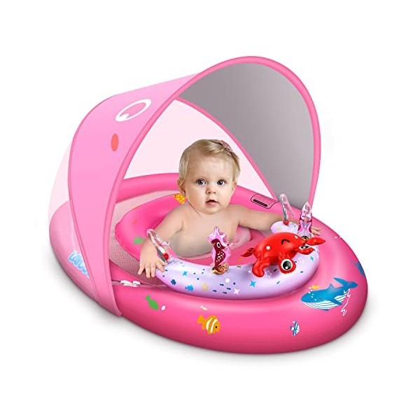 LAYCOL Flotteur de Piscine pour Bébé avec auvent de Protection Solaire UPF50+ et Console de Jeu, Siège de Sécurité Réglable, 