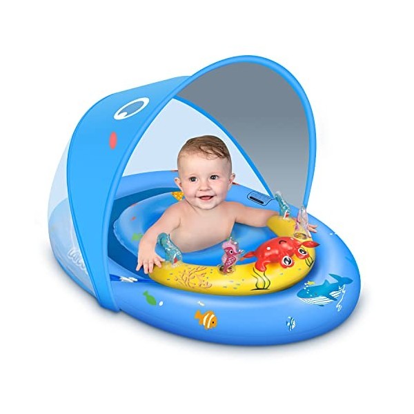 LAYCOL Flotteur de Piscine pour Bébé avec auvent de Protection Solaire UPF50+ et Console de Jeu, Siège de Sécurité Réglable, 